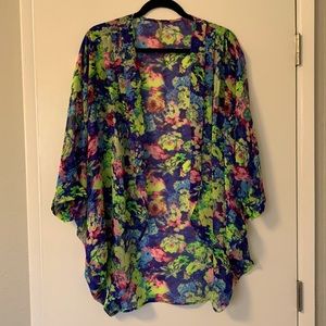 Primi dolman sleeve neon floral sheer cardigan - size large